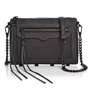 Rebecca Minkoff Avery Crossbody black on black metal leather shoulder bag